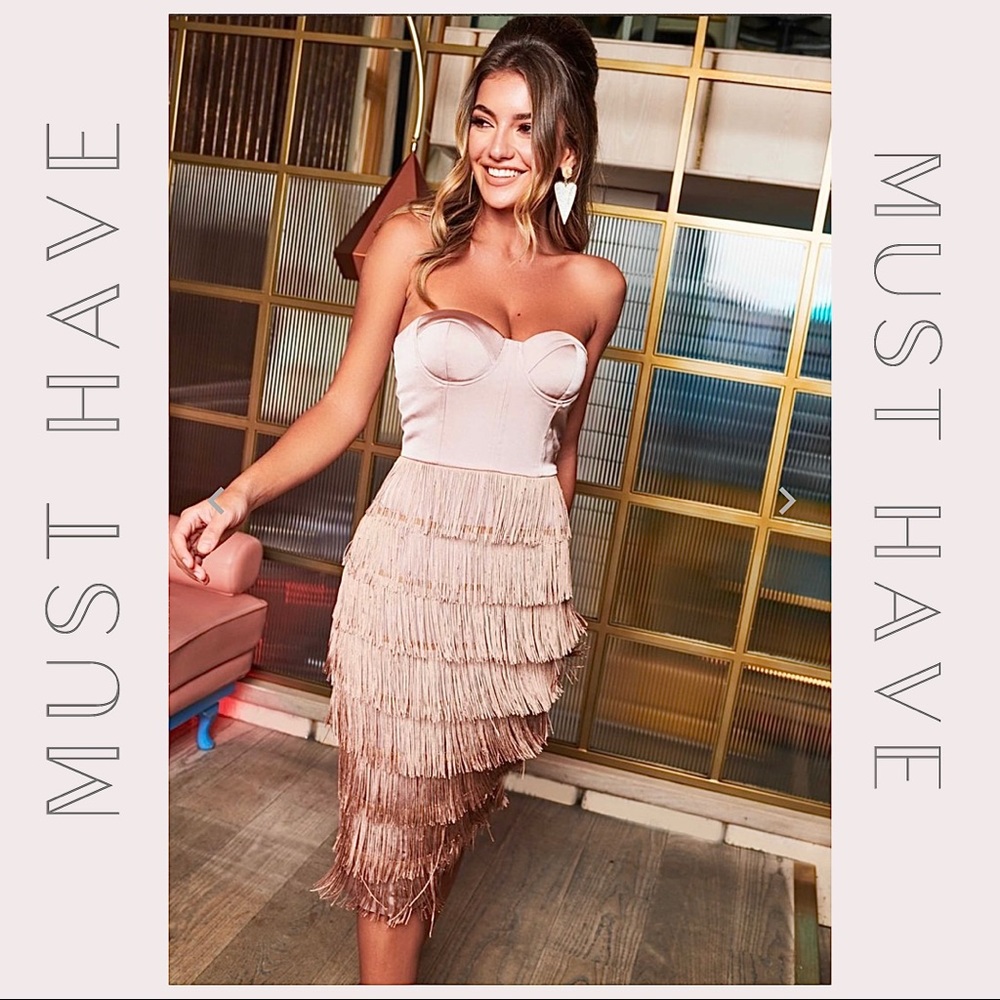 Satin corset midi fringe dress -  Lavish Alice NWT